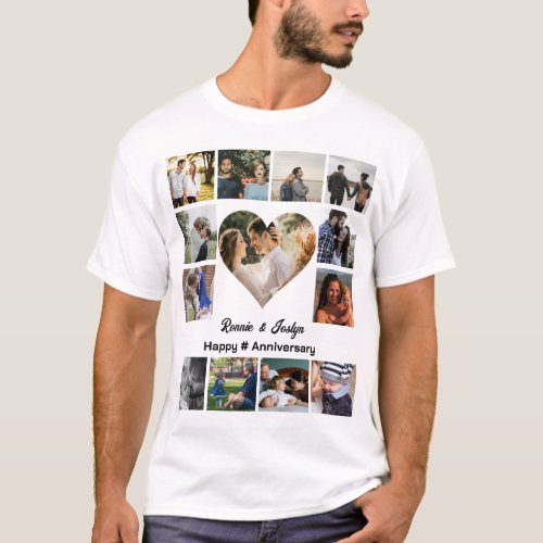 Custom Wedding Anniversary Heart 13 Photo Collage T_Shirt