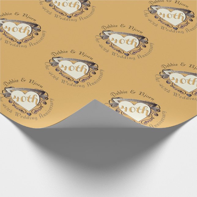 Custom Wedding Anniversary Heart Medallion Wrapping Paper (Corner)