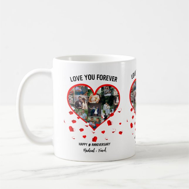 Custom Wedding Anniversary Heart Photo Collage Coffee Mug (Left)