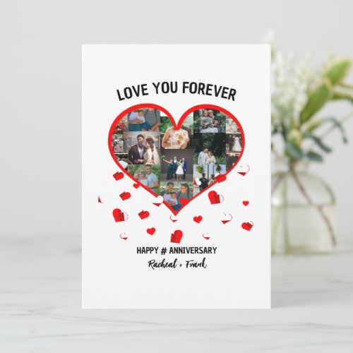 Custom Wedding Anniversary Heart Photo Collage Holiday Card