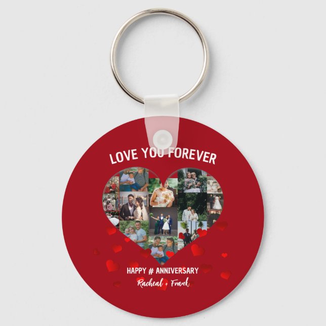Custom Wedding Anniversary Heart Photo Collage Keychain (Front)