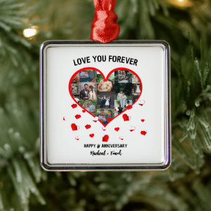 Custom Wedding Anniversary Heart Photo Collage Metal Ornament
