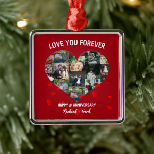 Custom Wedding Anniversary Heart Photo Collage Metal Ornament