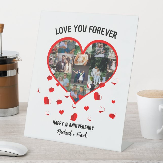 Custom Wedding Anniversary Heart Photo Collage Pedestal Sign (In SItu)