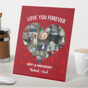 Custom Wedding Anniversary Heart Photo Collage Pedestal Sign