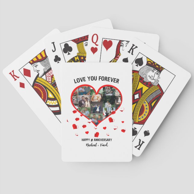 Custom Wedding Anniversary Heart Photo Collage Poker Cards (Back)