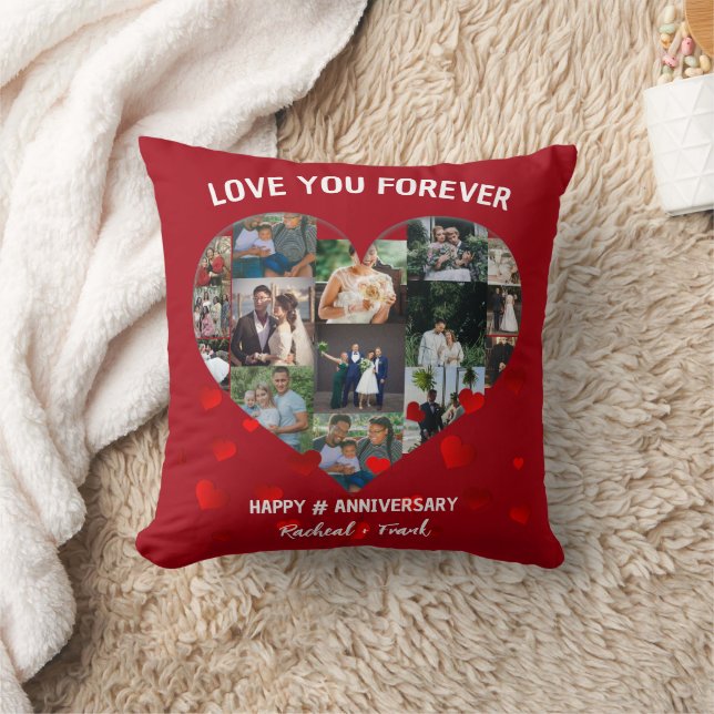 Custom Wedding Anniversary Heart Photo Collage Throw Pillow (Blanket)