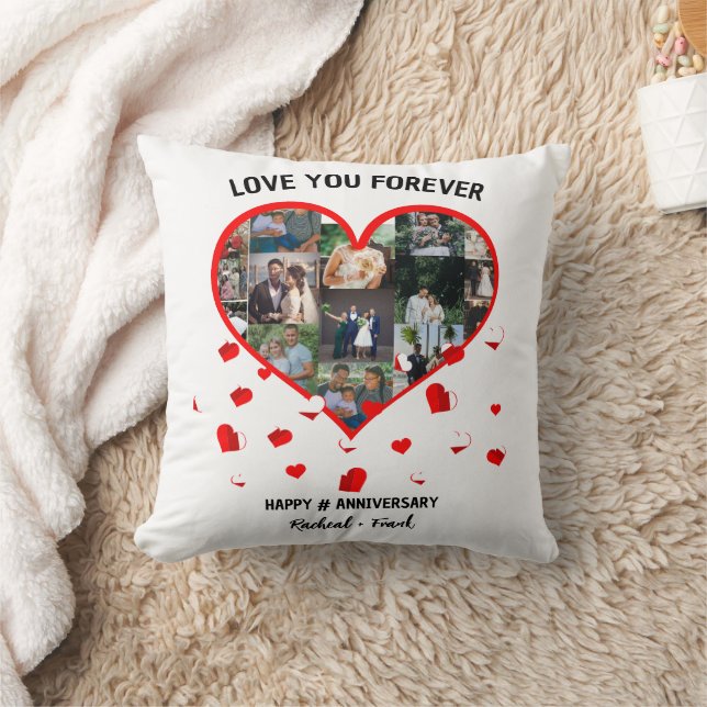 Custom Wedding Anniversary Heart Photo Collage Throw Pillow (Blanket)