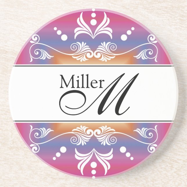 Custom Wedding Anniversary Monogram Sandstone Coaster (Front)