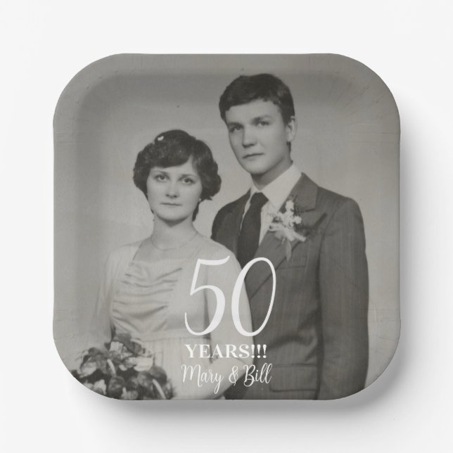 custom wedding anniversary photo modern paper plates (Front)
