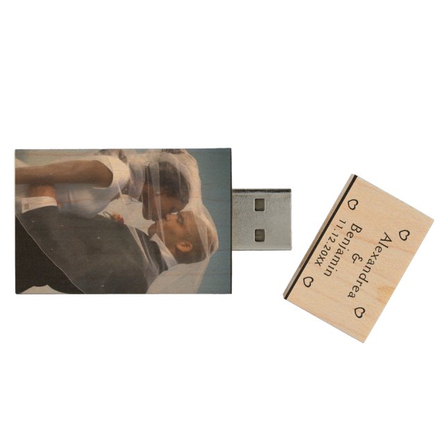 Custom Wedding Anniversary Photo Personalize  Wood Flash Drive (Opened)