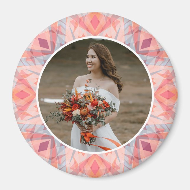 Custom Wedding Anniversary Pink Peach Star Photo Magnet (Front)