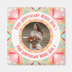 Custom Wedding Anniversary Red Pink Photo Greeting Magnet