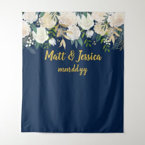 Custom Wedding Backdrop Photo Booth Navy Blue Gold