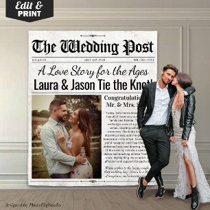 Custom Wedding Backdrop Photo Wedding Newspaper