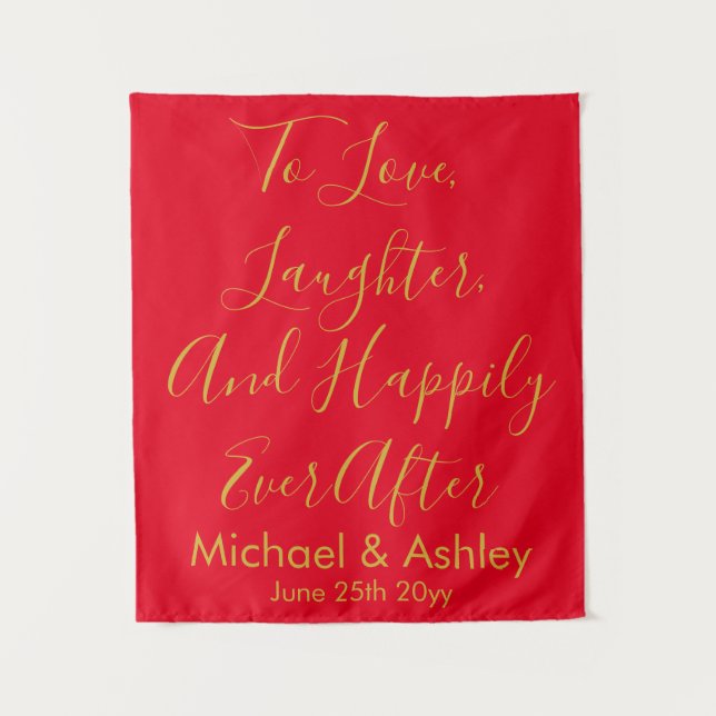 Custom Wedding Backdrop Red & Gold Prop Reception (Front)