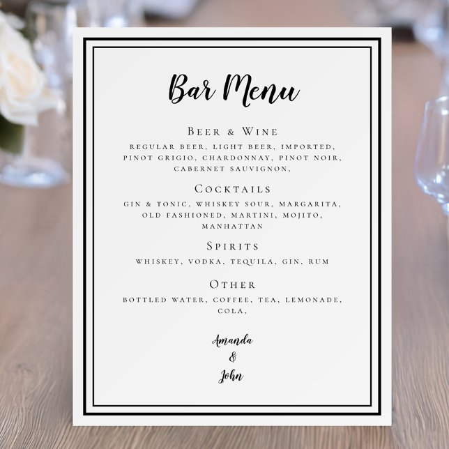 Custom Wedding Bar Menu Black & White Foam Boards (Custom Wedding Bar Menu Black & White Foam Boards)