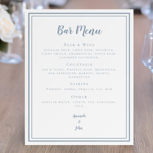 Custom Wedding Bar Menu Dusty Blue Foam Boards