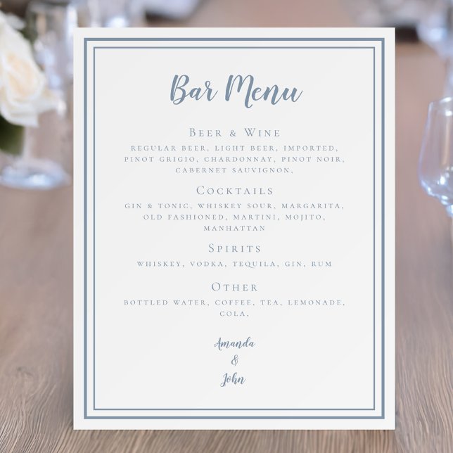Custom Wedding Bar Menu Dusty Blue Foam Boards (Custom Wedding Bar Menu Dusty Blue Foam Boards)