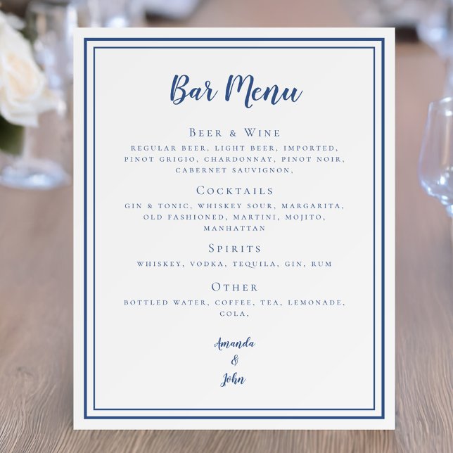 Custom Wedding Bar Menu Navy Blue Foam Boards (Custom Wedding Bar Menu Navy Blue Foam Boards)
