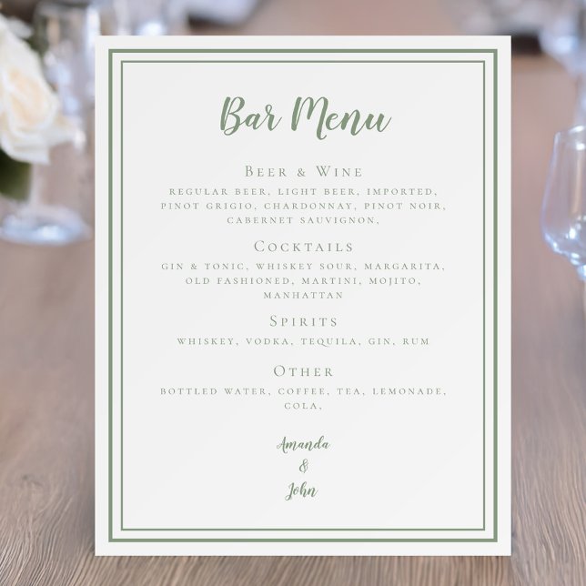 Custom Wedding Bar Menu Sage Green Foam Boards (Custom Wedding Bar Menu Sage Green Foam Boards)