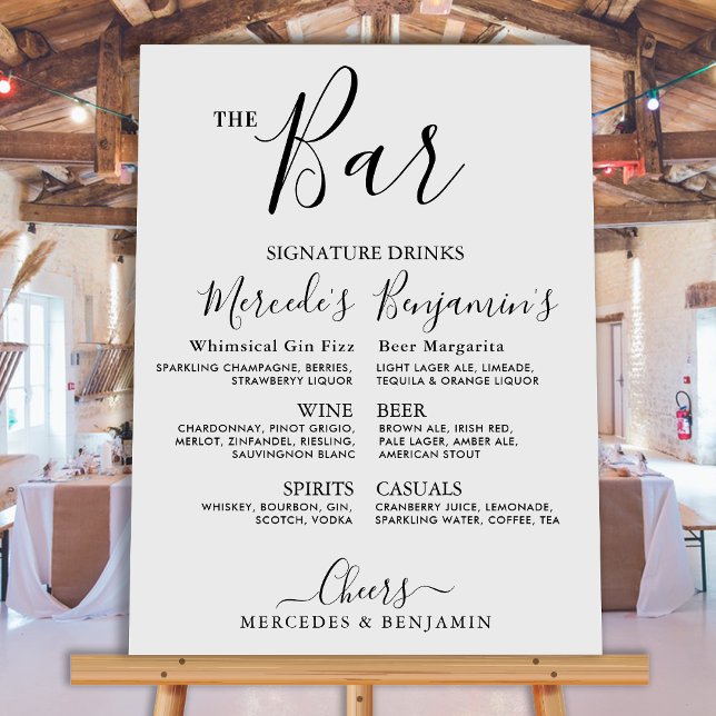 Custom Wedding Bar Modern Signature Drinks Menu Foam Board (Creator Uploaded)