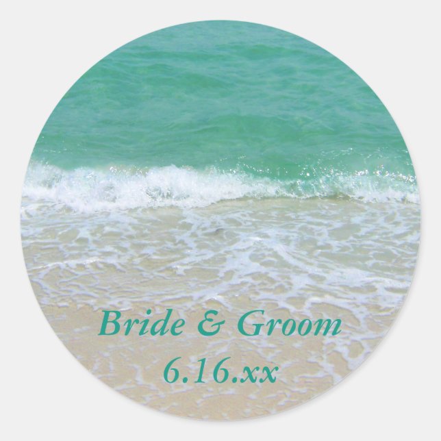 Custom Wedding Beach Favor Stickers (Front)