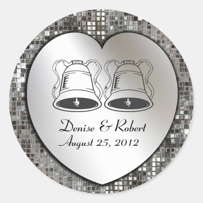 Custom Wedding Bells On Heart & Sequins Sticker