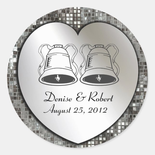 Custom Wedding Bells On Heart & Sequins Sticker (Front)