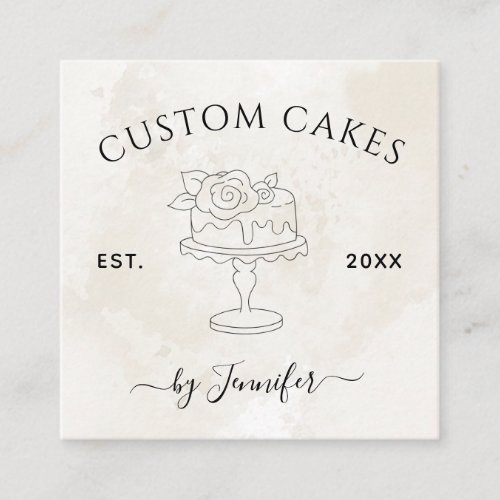 Custom Wedding  Birthday Cake Design Marble EST S Square Business Card