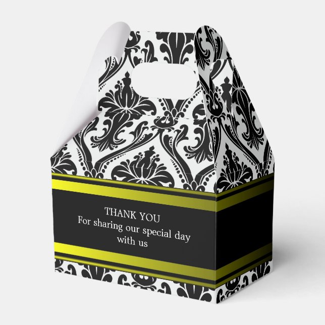 Custom Wedding Black Damask Gable Favor Box (Front Side)