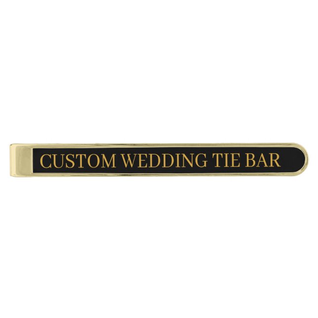 Custom Wedding Black & Gold Finish Tie Bar (Front)