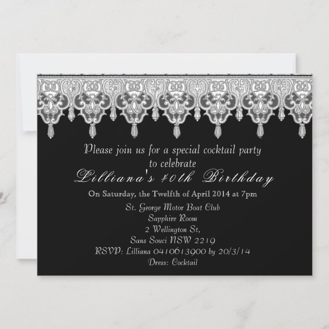 custom wedding black lace invitation (Front)