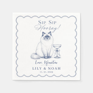 Custom Wedding blue cat lover gift Cocktail Sketch Napkins