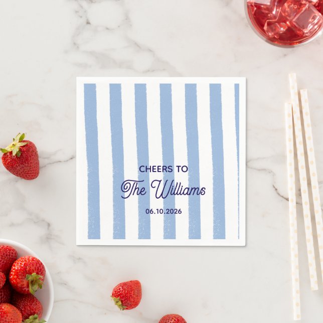 Custom Wedding Blue Stripe Napkins (Insitu)