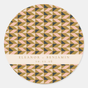 Custom Wedding Blush Gold Black Geometric Chic Classic Round Sticker