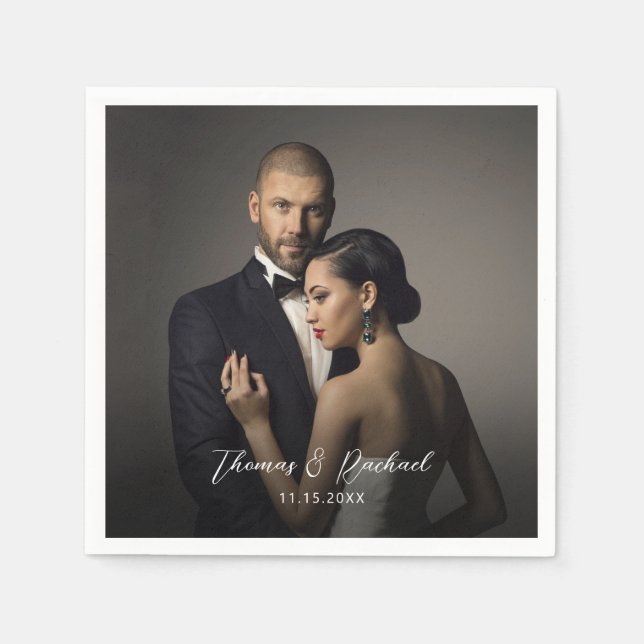 Custom Wedding Bride and Groom's Photo Napkins (Front)