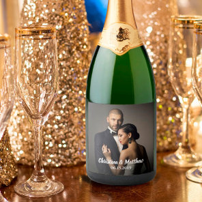 Custom Wedding Bride and Groom's Photo Sparkling Wine Label
