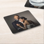 Custom Wedding Bride and Groom's Photo Square Paper Coaster<br><div class="desc">Celebrate the bride and groom with coasters personalized with a photo of the happy couple. This design has a text template to customize with the bride and groom's names and wedding date as well as a photo template for uploading your desired photo. Personalize as you desire to suit your occasion....</div>