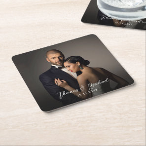 Custom Wedding Bride and Groom's Photo Square Paper Coaster