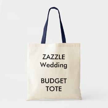 Custom Wedding Budget Tote Bag W/ Navy Handles by TheWeddingCollection at Zazzle