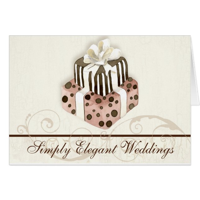 Custom Wedding Cake Modern Dot Stripe Swirls Cards (Front Horizontal)
