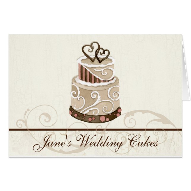 Custom Wedding Cake Modern Dot Stripe Swirls Cards (Front Horizontal)