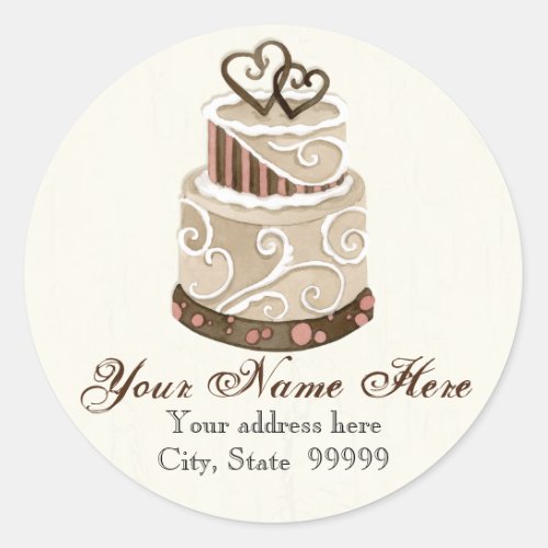Custom Wedding Cake Modern Dot Stripe Swirls Classic Round Sticker