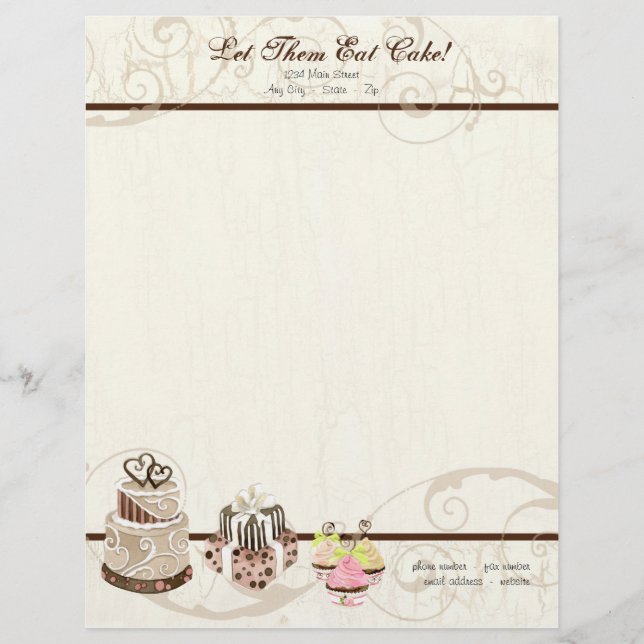Custom Wedding Cake Modern Dot Stripe Swirls Letterhead (Front)