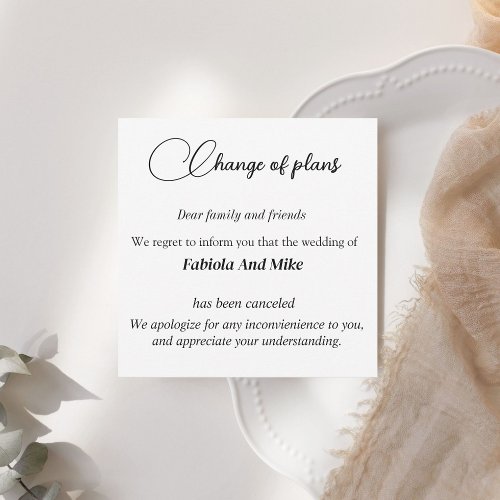  Custom wedding cancellation announcement card 