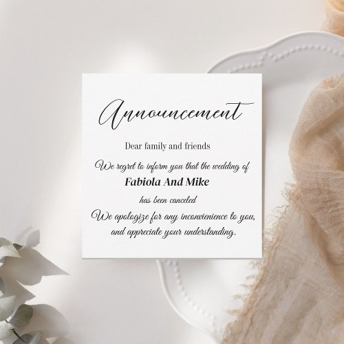  Custom wedding cancellation announcement card 