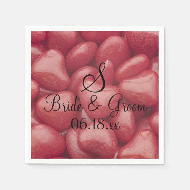 Custom Wedding Candy Hearts Monogram Names Date Pa Napkins (Front)
