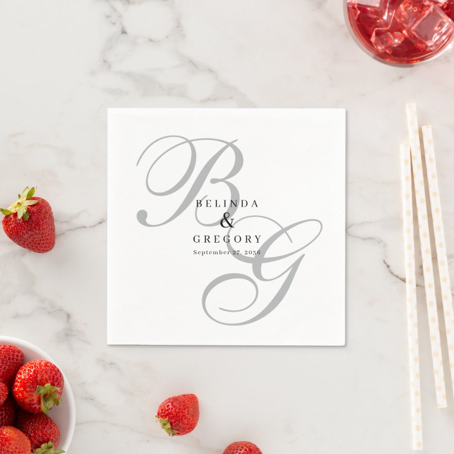Custom Wedding Cocktail Napkins Text Black White