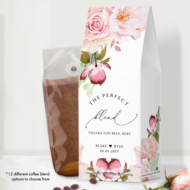 Custom Wedding Coffee Bean Favor with Pink Floral (Creator Uploaded)